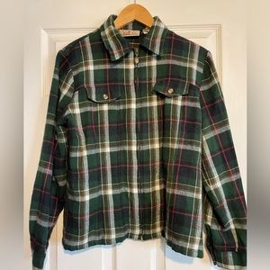 Vintage Express green plaid flannel zip up long sleeve medium weight jacket.